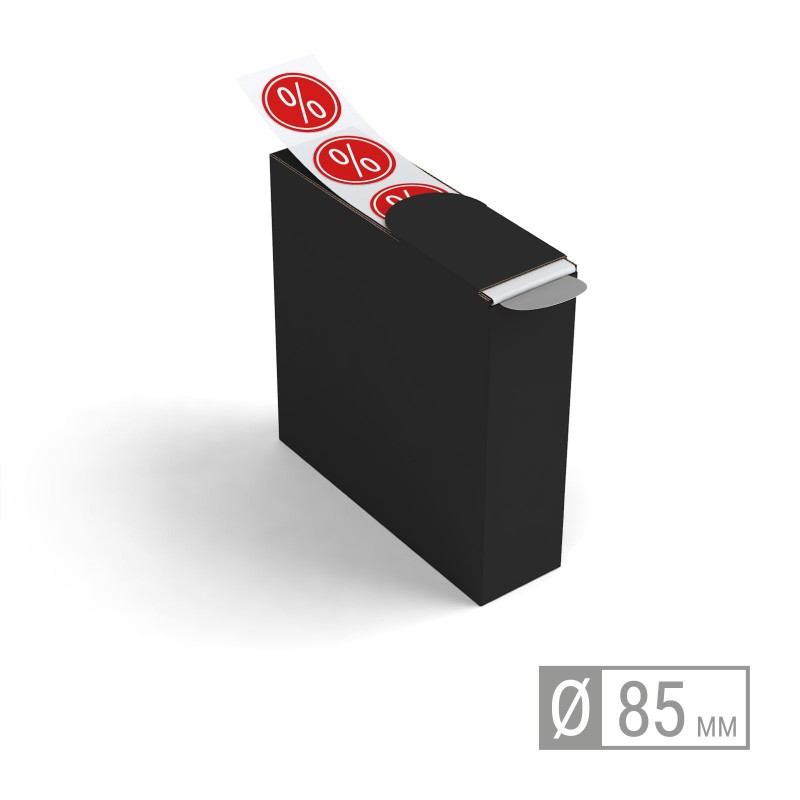 Etiketten auf Rolle | rund 85mm Etiketten in Spenderboxen Etiketten auf Rolle | rund 85mm Etiketten in Spenderboxen