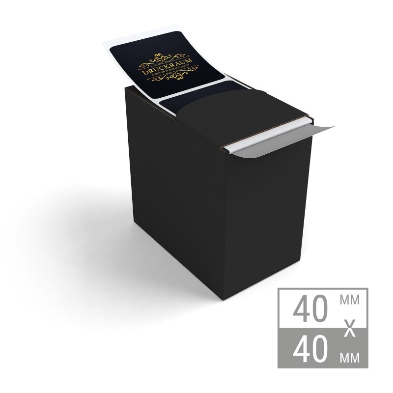 Etiketten auf Rolle | 40x40mm Etiketten in Spenderboxen Etiketten auf Rolle | 40x40mm Etiketten in Spenderboxen