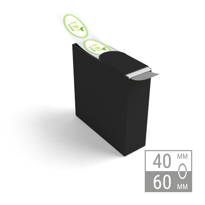 Etiketten auf Rolle | oval 60x40mm Etiketten in Spenderboxen